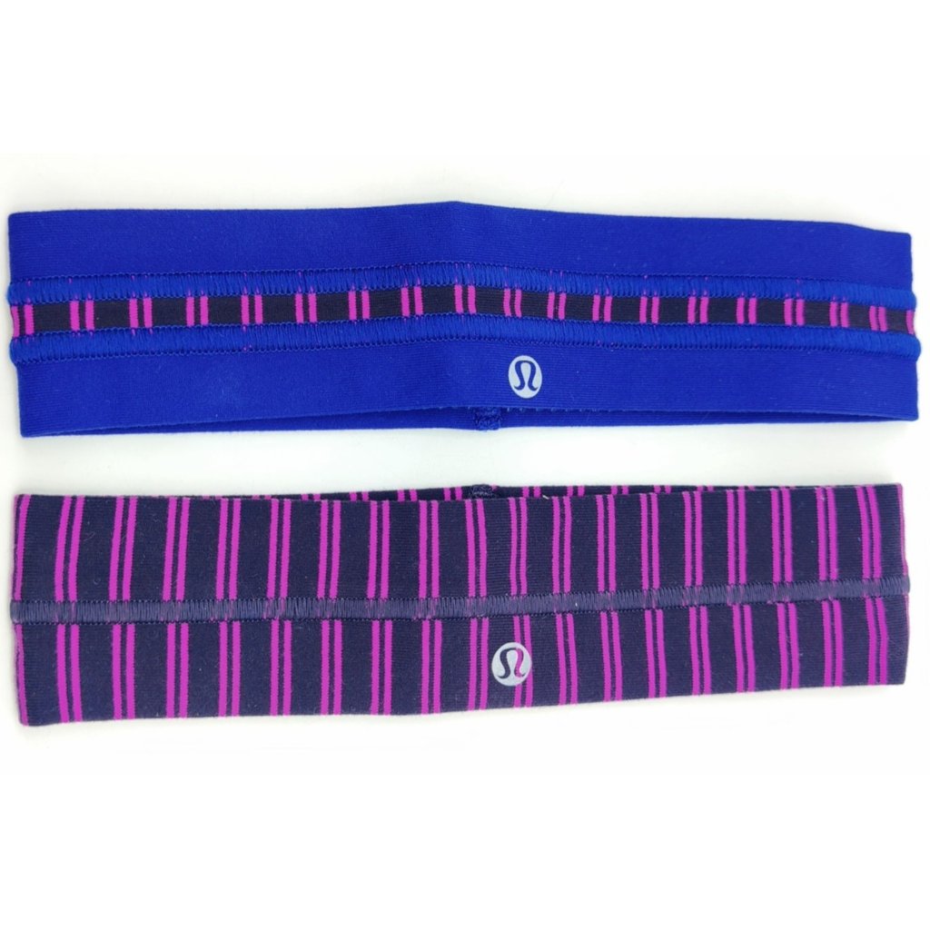 Lululemon Headbands Set Of 2 Purple Black Solid And Striped Excellent Condition